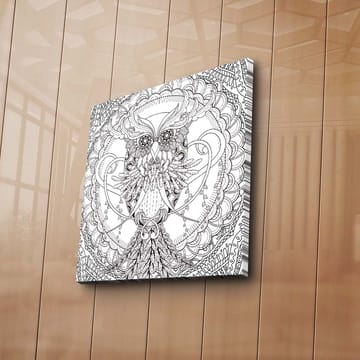 Lerretsbilde 45x45 cm - Detaljert og stilisert ugle omgitt av ornamentale mønstre - Svart / Hvit - Interiør - Maleri & posters - Lerretsbilder