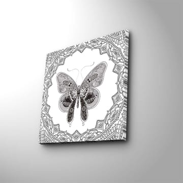 Lerretsbilde 45x45 cm - Detaljert sommerfugl i svart-hvitt med ornamentale mønstre - Svart / Hvit - Interiør - Maleri & posters - Lerretsbilder