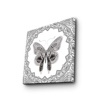 Lerretsbilde 45x45 cm - Detaljert sommerfugl i svart-hvitt med ornamentale mønstre - Svart / Hvit - Interiør - Maleri & posters - Lerretsbilder