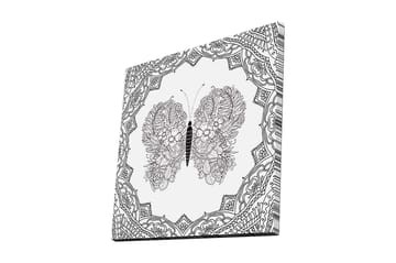 Lerretsbilde 45x45 cm - Detaljert sommerfugl med blomstermønster og ornamentikk - Svart / Hvit - Interiør - Maleri & posters - Lerretsbilder