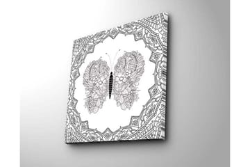 Lerretsbilde 45x45 cm - Detaljert sommerfugl med blomstermønster og ornamentikk - Svart / Hvit - Interiør - Maleri & posters - Lerretsbilder