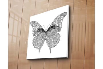 Lerretsbilde 45x45 cm - Detaljert sommerfugl med intrikate mønstre - Svart / Hvit - Interiør - Maleri & posters - Lerretsbilder