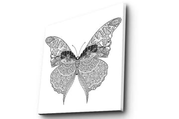Lerretsbilde 45x45 cm - Detaljert sommerfugl med intrikate mønstre - Svart / Hvit - Interiør - Maleri & posters - Lerretsbilder
