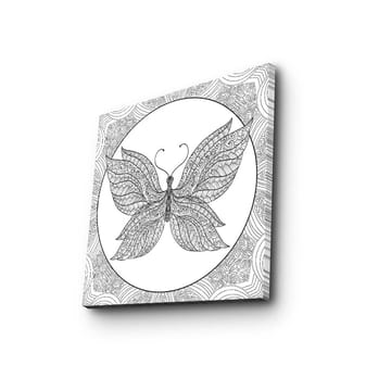 Lerretsbilde 45x45 cm - Detaljert sommerfugl med intrikate mønstre - Svart / Hvit - Interiør - Maleri & posters - Lerretsbilder