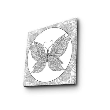 Lerretsbilde 45x45 cm - Detaljert sommerfugl med intrikate mønstre - Svart / Hvit - Interiør - Maleri & posters - Lerretsbilder