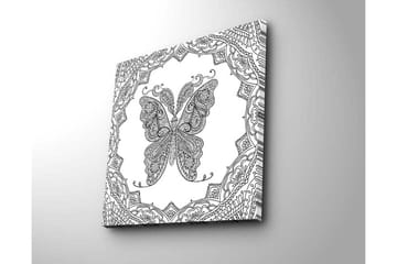 Lerretsbilde 45x45 cm - Detaljert sommerfugl med ornamentale mønstre - Svart / Hvit - Interiør - Maleri & posters - Lerretsbilder