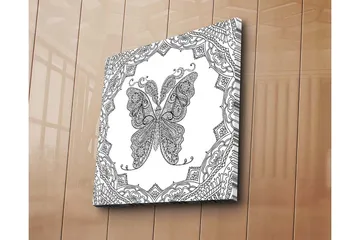 Lerretsbilde 45x45 cm - Detaljert sommerfugl med ornamentale mønstre - Svart / Hvit - Interiør - Maleri & posters - Lerretsbilder
