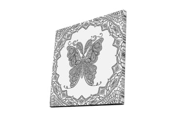 Lerretsbilde 45x45 cm - Detaljert sommerfugl med ornamentale mønstre - Svart / Hvit - Interiør - Maleri & posters - Lerretsbilder