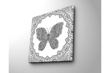 Lerretsbilde 45x45 cm - Detaljert sommerfugl omgitt av ornamentale mønstre - Svart / Hvit - Interiør - Maleri & posters - Lerretsbilder