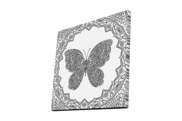 Lerretsbilde 45x45 cm - Detaljert sommerfugl omgitt av ornamentale mønstre - Svart / Hvit - Interiør - Maleri & posters - Lerretsbilder
