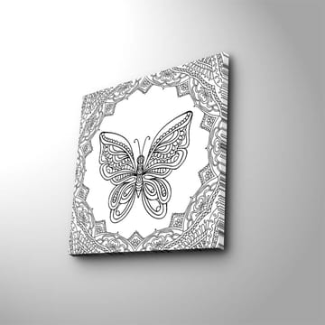 Lerretsbilde 45x45 cm - Detaljert sommerfugl omgitt av ornamentale mønstre - Svart / Hvit - Interiør - Maleri & posters - Lerretsbilder