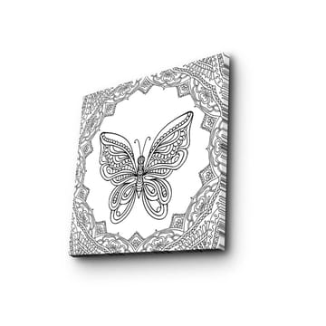 Lerretsbilde 45x45 cm - Detaljert sommerfugl omgitt av ornamentale mønstre - Svart / Hvit - Interiør - Maleri & posters - Lerretsbilder