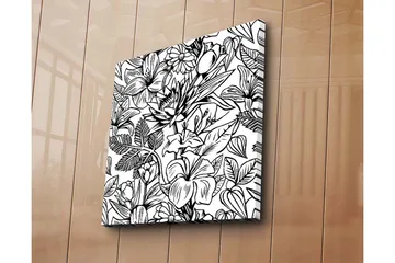 Lerretsbilde 45x45 cm - Detaljert svart-hvitt blomsterdesign med forskjellige planter og blomster - Svart / Hvit - Interiør - Maleri & posters - Lerretsbilder