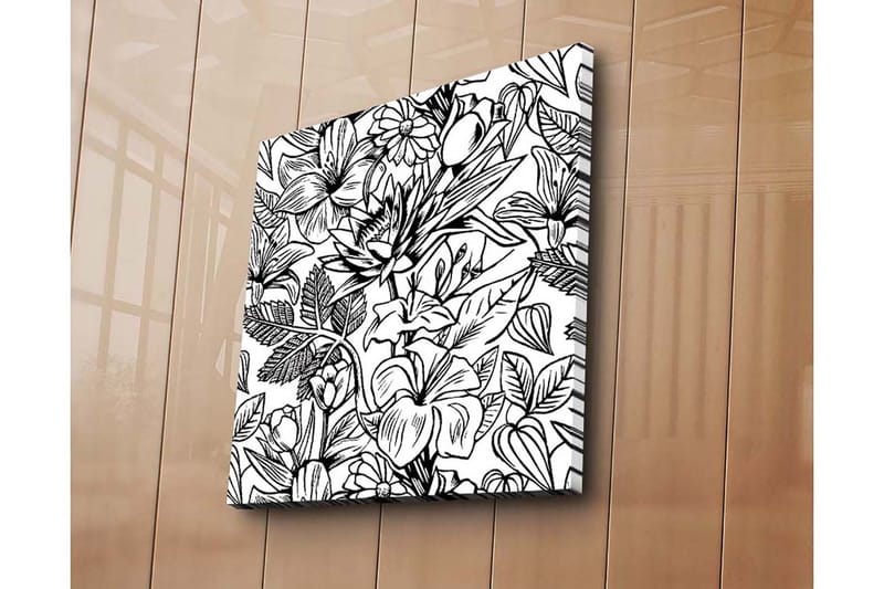 Lerretsbilde 45x45 cm - Detaljert svart-hvitt blomsterdesign med forskjellige planter og blomster - Svart / Hvit - Interiør - Maleri & posters - Lerretsbilder