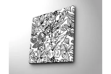 Lerretsbilde 45x45 cm - Detaljert svart-hvitt blomsterdesign med forskjellige planter og blomster - Svart / Hvit - Interiør - Maleri & posters - Lerretsbilder