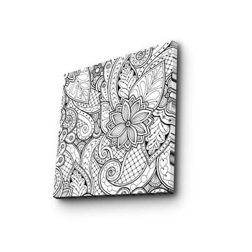 Lerretsbilde 45x45 cm - Detaljert svart-hvitt mønsterdesign med blomster og buede linjer - Svart / Hvit - Interiør - Maleri & posters - Lerretsbilder