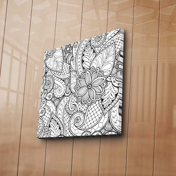 Lerretsbilde 45x45 cm - Detaljert svart-hvitt mønsterdesign med blomster og buede linjer - Svart / Hvit - Interiør - Maleri & posters - Lerretsbilder