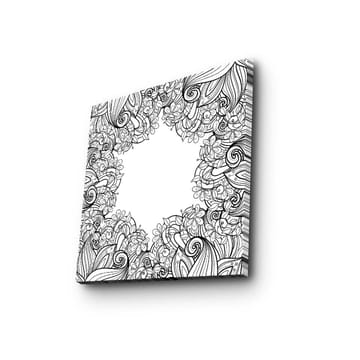 Lerretsbilde 45x45 cm - Detaljert svart-hvitt mønsterkomposisjon med blomster og buede linjer - Svart / Hvit - Interiør - Maleri & posters - Lerretsbilder