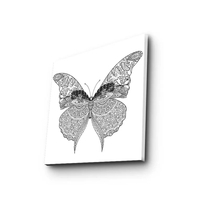Lerretsbilde 45x45 cm - Detaljert svart-hvitt sommerfugl med intrikate mønstre - Svart / Hvit - Interiør - Maleri & posters - Lerretsbilder