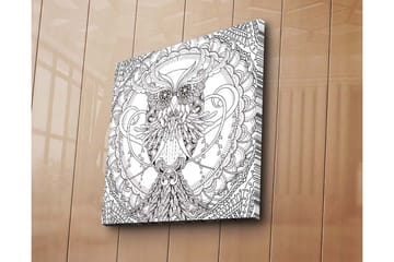 Lerretsbilde 45x45 cm - Detaljert svart-hvitt ugle med intrikate mønstre - Svart / Hvit - Interiør - Maleri & posters - Lerretsbilder