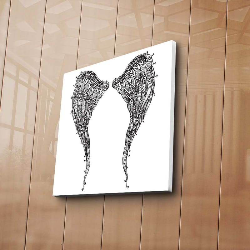 Lerretsbilde 45x45 cm - Detaljerte fjær av vinger - Svart / Hvit - Interiør - Maleri & posters - Lerretsbilder