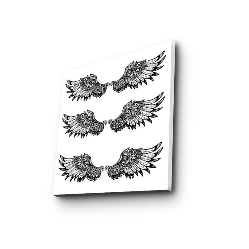 Lerretsbilde 45x45 cm - Detaljerte fjær i en symmetrisk komposisjon av vinger - Svart / Hvit - Interiør - Maleri & posters - Lerretsbilder