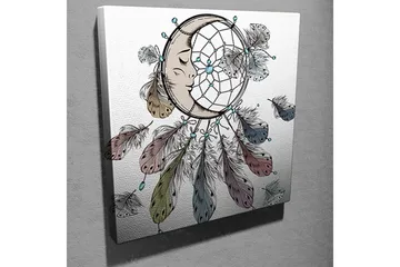 Lerretsbilde 45x45 cm - Drømmefanger med ansikt og fjær som svever nedover - Blå / Brun / Grønn - Interiør - Maleri & posters - Lerretsbilder