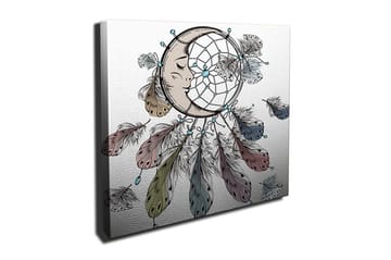 Lerretsbilde 45x45 cm - Drømmefanger med ansikt og fjær som svever nedover - Blå / Brun / Grønn - Interiør - Maleri & posters - Lerretsbilder