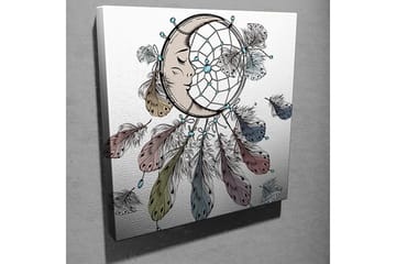 Lerretsbilde 45x45 cm - Drømmefanger med ansikt og fjær som svever nedover - Blå / Brun / Grønn - Interiør - Maleri & posters - Lerretsbilder