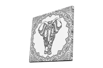 Lerretsbilde 45x45 cm - Elefant i detaljert mandalamønster - Svart / Hvit - Interiør - Maleri & posters - Lerretsbilder