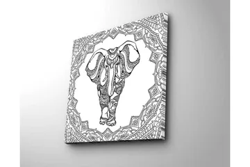 Lerretsbilde 45x45 cm - Elefant i detaljert mandalamønster - Svart / Hvit - Interiør - Maleri & posters - Lerretsbilder