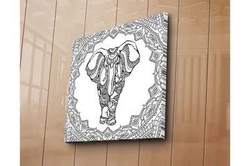Lerretsbilde 45x45 cm - Elefant i detaljert mandalamønster - Svart / Hvit - Interiør - Maleri & posters - Lerretsbilder