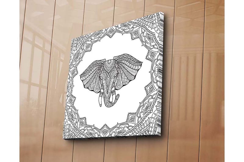 Lerretsbilde 45x45 cm - Elefant med intrikate mønstre i en dekorativ ramme - Svart / Hvit - Interiør - Maleri & posters - Lerretsbilder