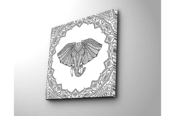 Lerretsbilde 45x45 cm - Elefant med intrikate mønstre i en dekorativ ramme - Svart / Hvit - Interiør - Maleri & posters - Lerretsbilder