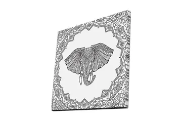 Lerretsbilde 45x45 cm - Elefant med intrikate mønstre i en dekorativ ramme - Svart / Hvit - Interiør - Maleri & posters - Lerretsbilder