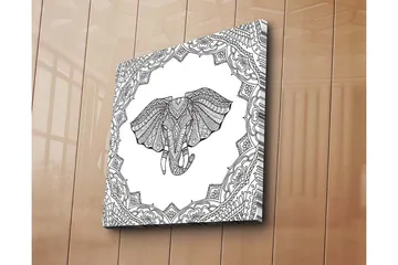 Lerretsbilde 45x45 cm - Elefant med intrikate mønstre i en dekorativ ramme - Svart / Hvit - Interiør - Maleri & posters - Lerretsbilder