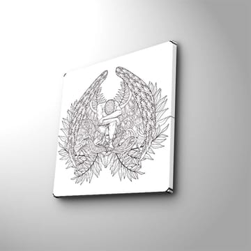 Lerretsbilde 45x45 cm - Fantasifullt motiv med en figur omgitt av store, detaljerte vinger og vegetasjon - Svart / Grå / Hvit - Interiør - Maleri & posters - Lerretsbilder