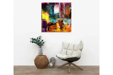 Lerretsbilde 45x45 cm - Fargerik abstrakt komposisjon med geometriske former - Lilla / Gul / Oransje - Interiør - Maleri & posters - Lerretsbilder