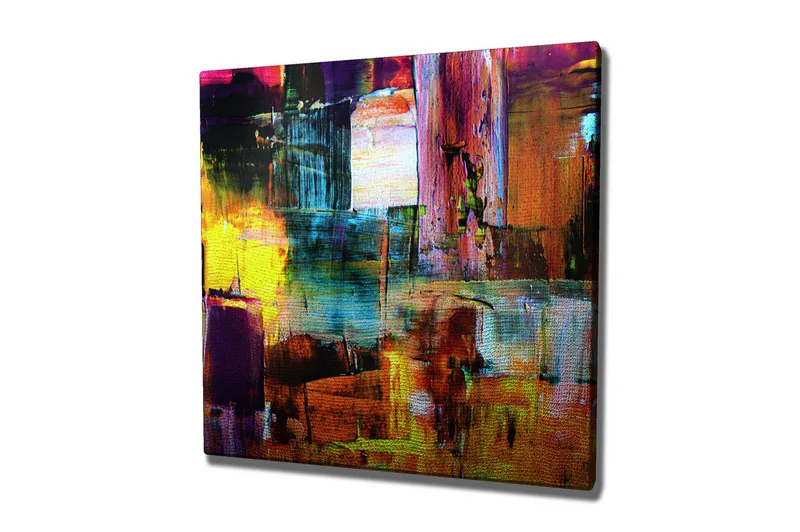 Lerretsbilde 45x45 cm - Fargerik abstrakt komposisjon med geometriske former - Lilla / Gul / Oransje - Interiør - Maleri & posters - Lerretsbilder