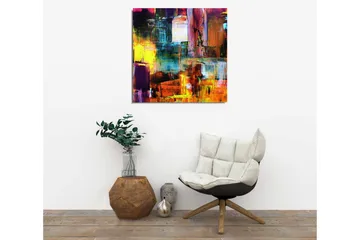 Lerretsbilde 45x45 cm - Fargerik abstrakt komposisjon med geometriske former - Lilla / Gul / Oransje - Interiør - Maleri & posters - Lerretsbilder