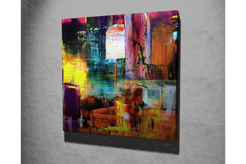 Lerretsbilde 45x45 cm - Fargerik abstrakt komposisjon med geometriske former - Lilla / Gul / Oransje - Interiør - Maleri & posters - Lerretsbilder