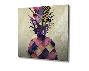 Lerretsbilde 45x45 cm - Fargerik ananas med geometriske mønstre - Lilla / Gul / Rosa - Interiør - Maleri & posters - Lerretsbilder
