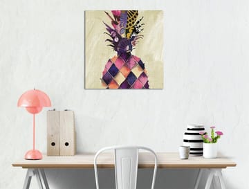 Lerretsbilde 45x45 cm - Fargerik ananas med geometriske mønstre - Lilla / Gul / Rosa - Interiør - Maleri & posters - Lerretsbilder