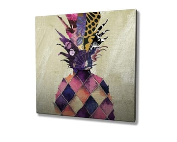 Lerretsbilde 45x45 cm - Fargerik ananas med geometriske mønstre - Lilla / Gul / Rosa - Interiør - Maleri & posters - Lerretsbilder