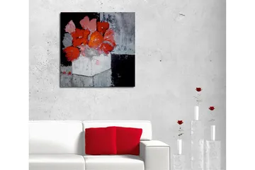 Lerretsbilde 45x45 cm - Fargerik blomsterbukett i en hvit vase - Rød / Grå / Svart - Interiør - Maleri & posters - Lerretsbilder