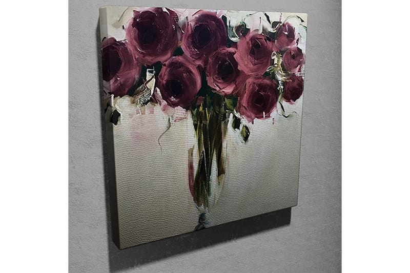 Lerretsbilde 45x45 cm - Fargerik bukett med roser - Mørk rød / Grønn / Beige - Interiør - Maleri & posters - Lerretsbilder