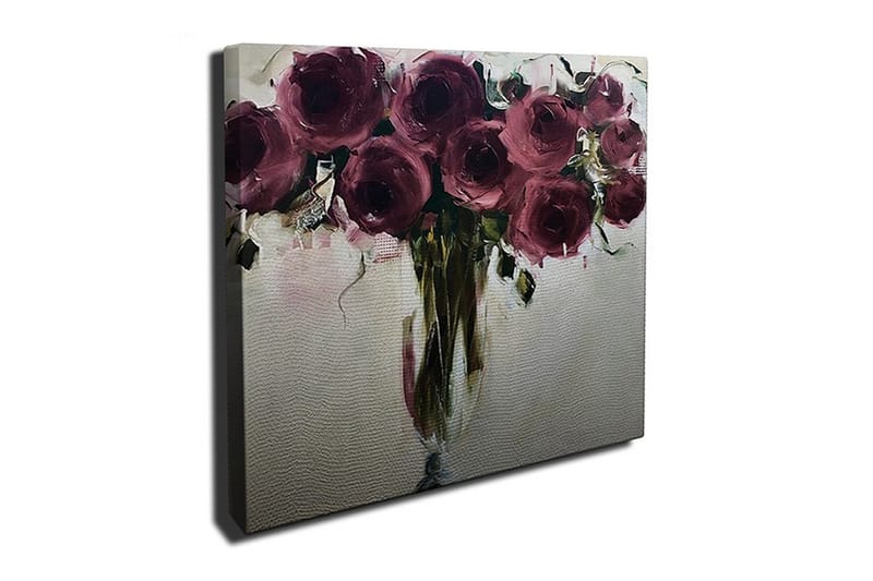 Lerretsbilde 45x45 cm - Fargerik bukett med roser - Mørk rød / Grønn / Beige - Interiør - Maleri & posters - Lerretsbilder