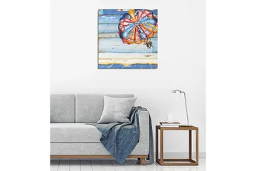 Lerretsbilde 45x45 cm - Fargerik fallskjerm med to personer som svever over havet - Blå / Oransje / Rød - Interiør - Maleri & posters - Lerretsbilder