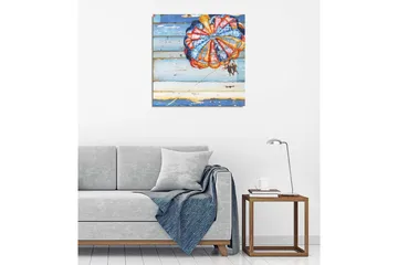 Lerretsbilde 45x45 cm - Fargerik fallskjerm med to personer som svever over havet - Blå / Oransje / Rød - Interiør - Maleri & posters - Lerretsbilder