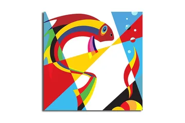 Lerretsbilde 45x45 cm - Fargerik fisk i abstrakt stil - Rød / Gul / Blå - Interiør - Maleri & posters - Lerretsbilder